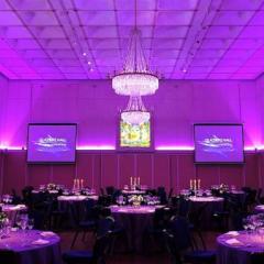 Banqueting hall with pin spotted tables Photo