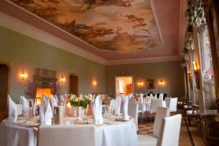 Banqueting suite setup for a dinner with original features