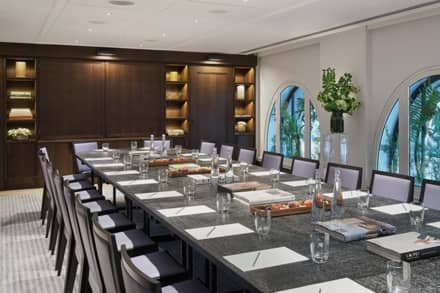 Conference room setup with a boardroom table for a meeting at One Aldwych