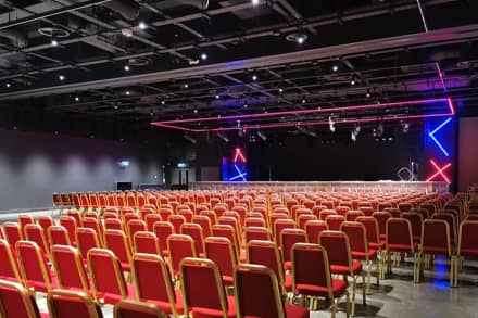 Stage set and theatre seating for a brand launch event at Edminston House