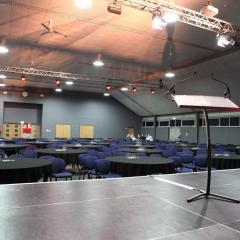 Conference Hall Cabaret Setup with Stage
